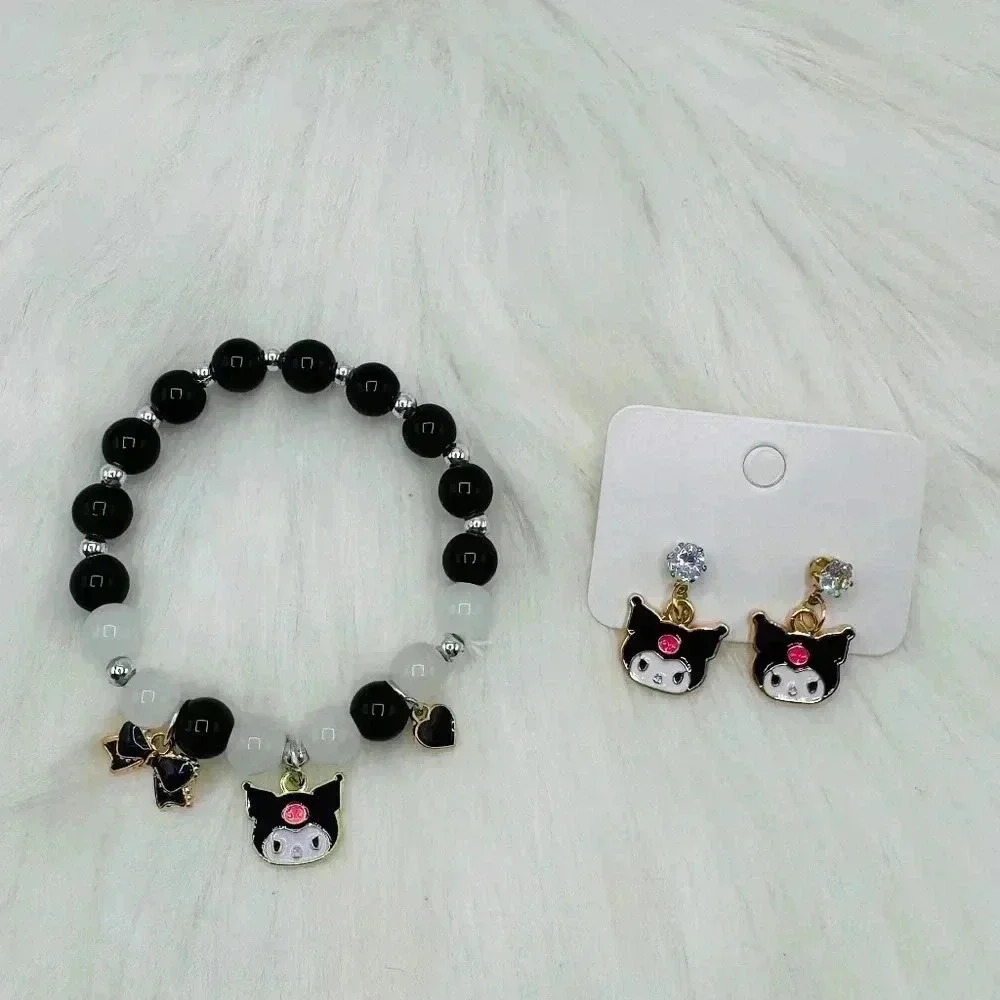 Kuromi Teen Size black  Beaded Bracelet and Earring Bundle